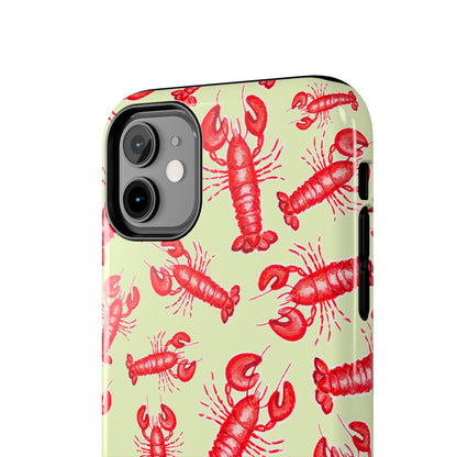Red Lobster Watercolor Illustrated Tossed Pattern Light Yellow Tough Phone Case | Various Models