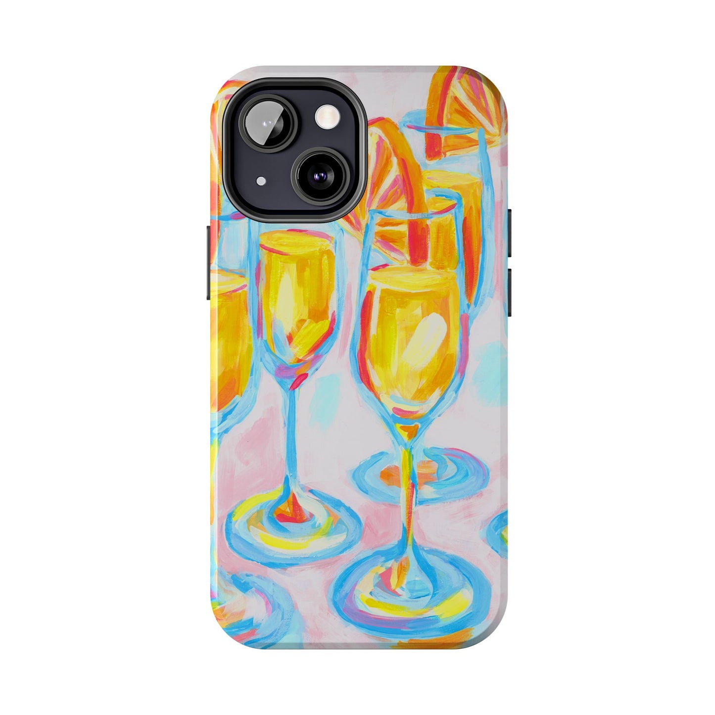Pink Orange Mimosas Blue Champagne Flutes Abstract Acrylic Tough Phone Case | Various Models