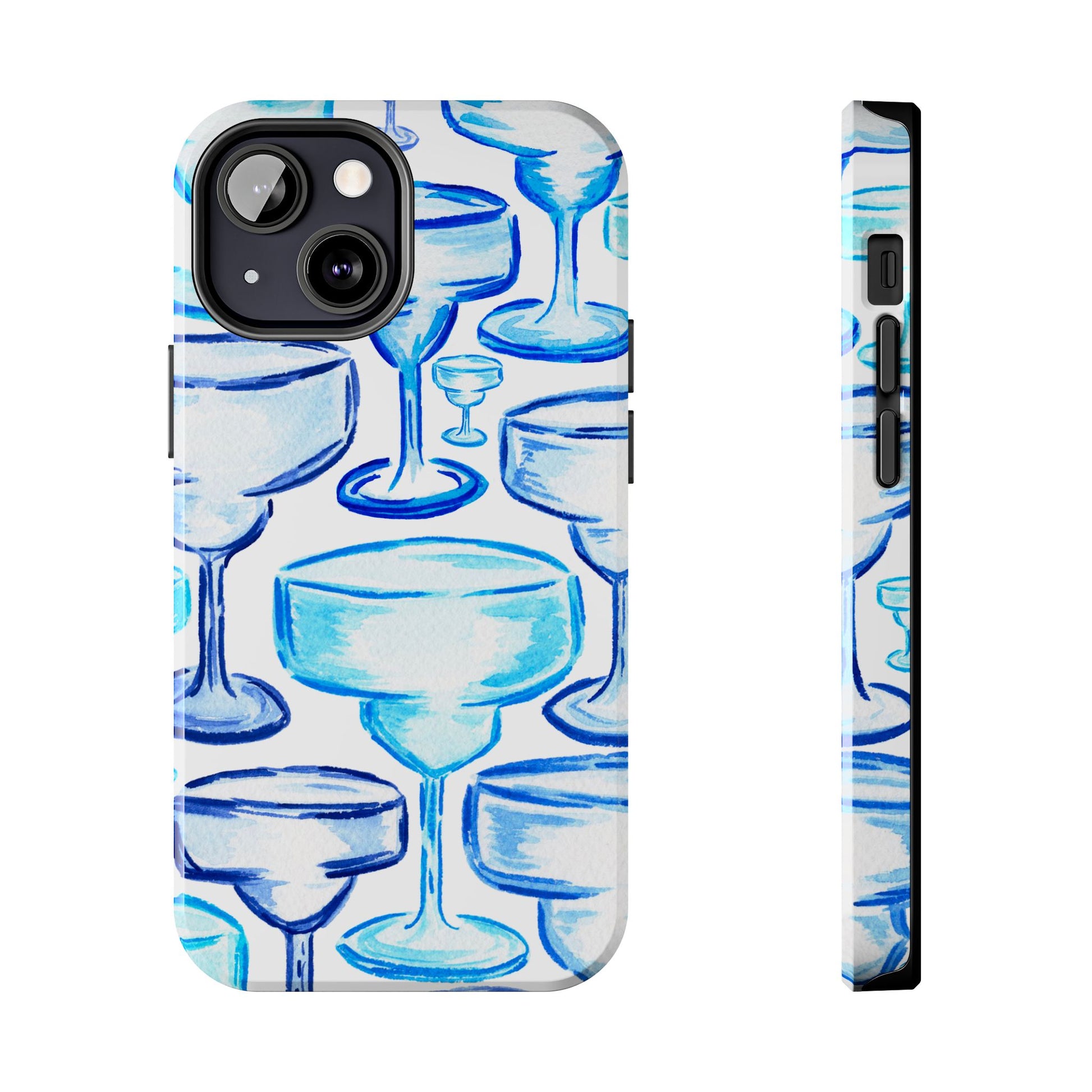 Coastal Shades of Blue Watercolor Margaritas Tough Phone Case | Various Models Available iPhone 13 Mini