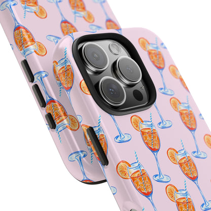 Orange & Blue Aperol Spritz Watercolor Patterned Blush Pink Tough Phone Case | Various Models