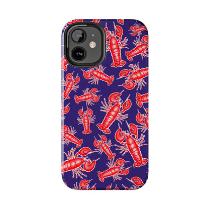 Red Lobster Watercolor Illustrated Tossed Pattern Navy Coastal Nautical Tough Phone Case | Various Models