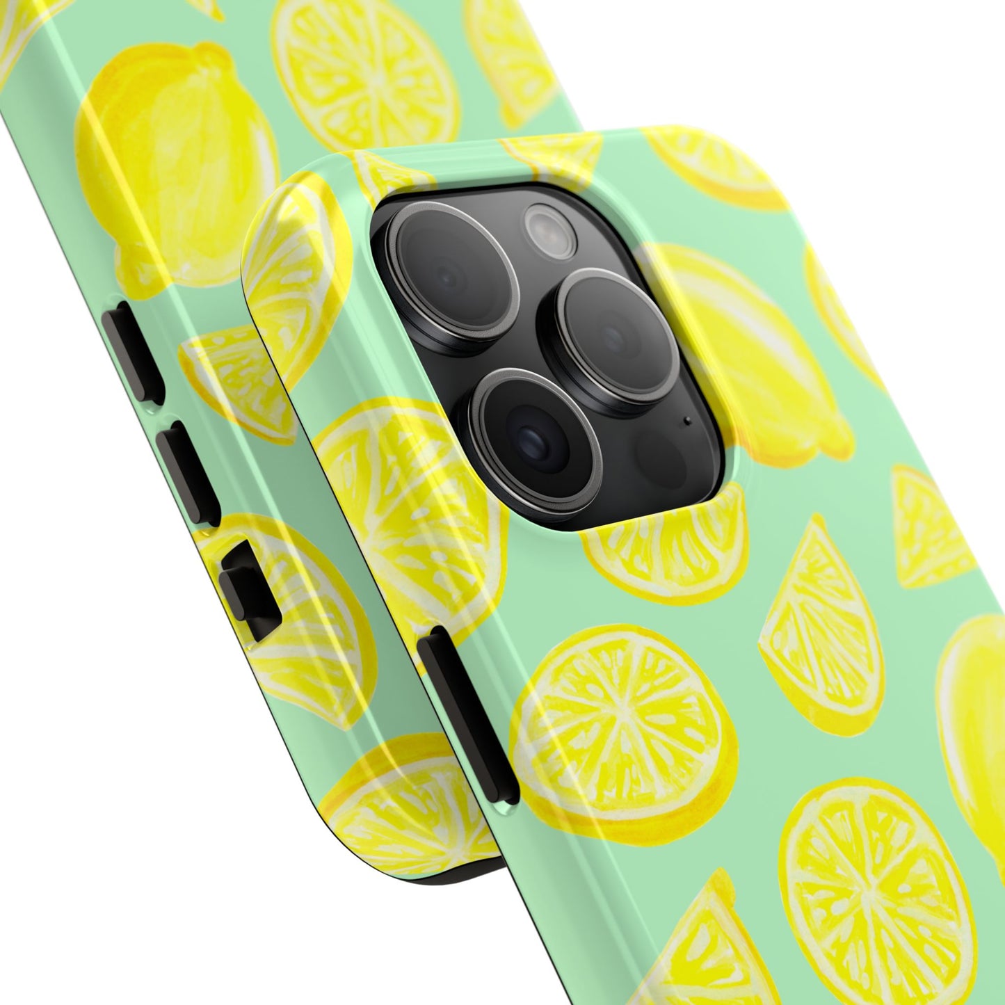 Bright Yellow Lemons Watercolor Illustrated Tossed Pattern Mint Green Tough Phone Case | Various Models