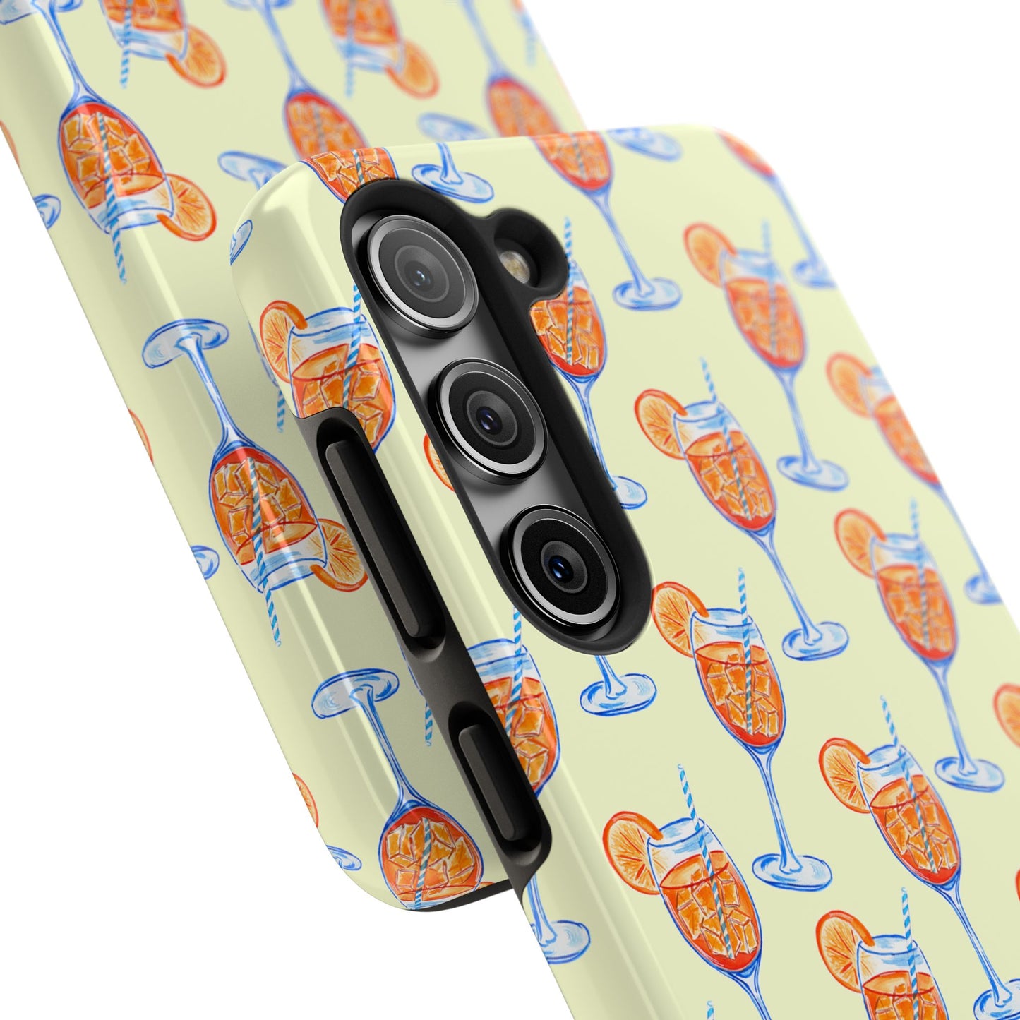 Lemon Yellow Orange & Blue Aperol Spritz Watercolor Patterned Tough Phone Case | Various Models