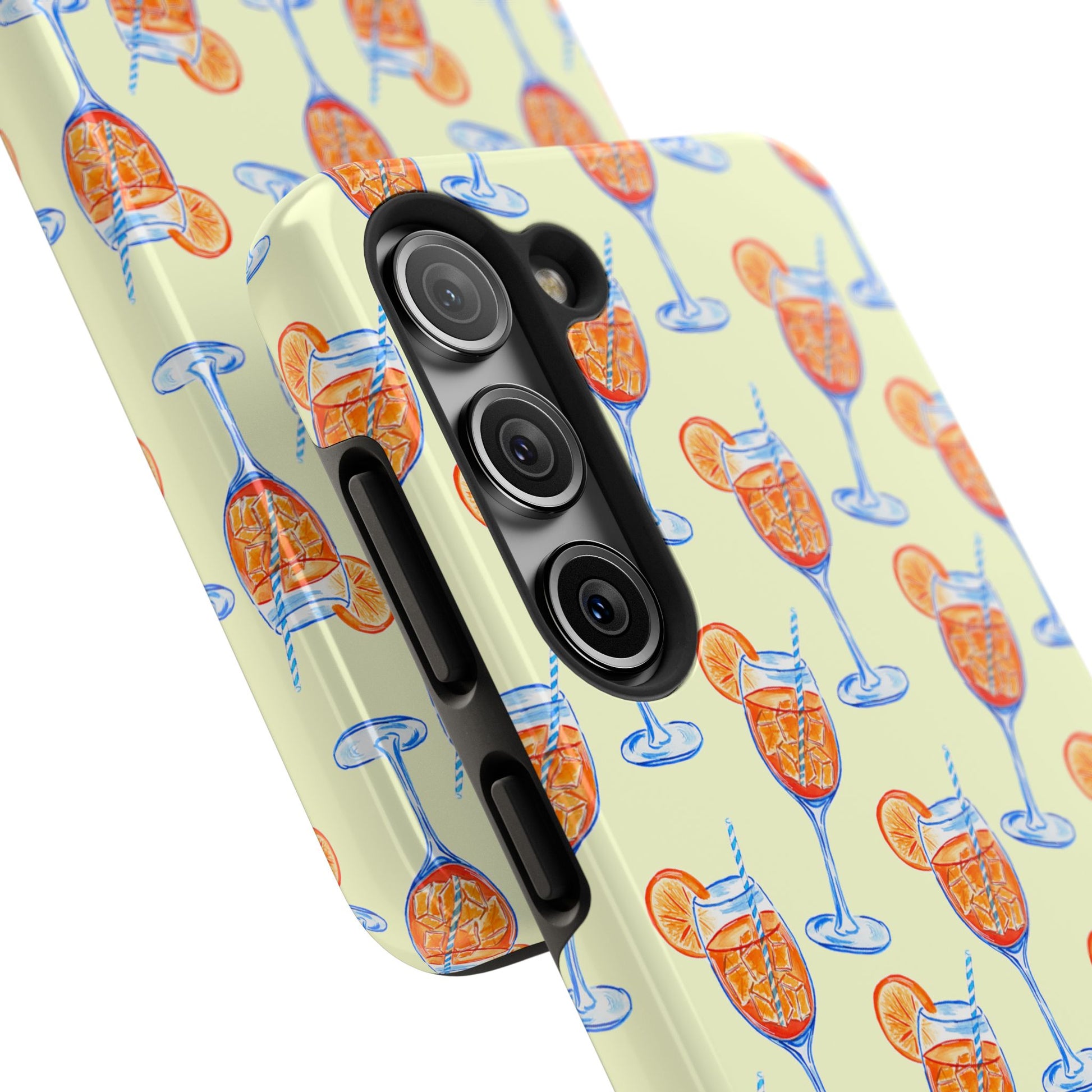 Lemon Yellow Orange & Blue Aperol Spritz Watercolor Patterned Tough Phone Case | Various Models