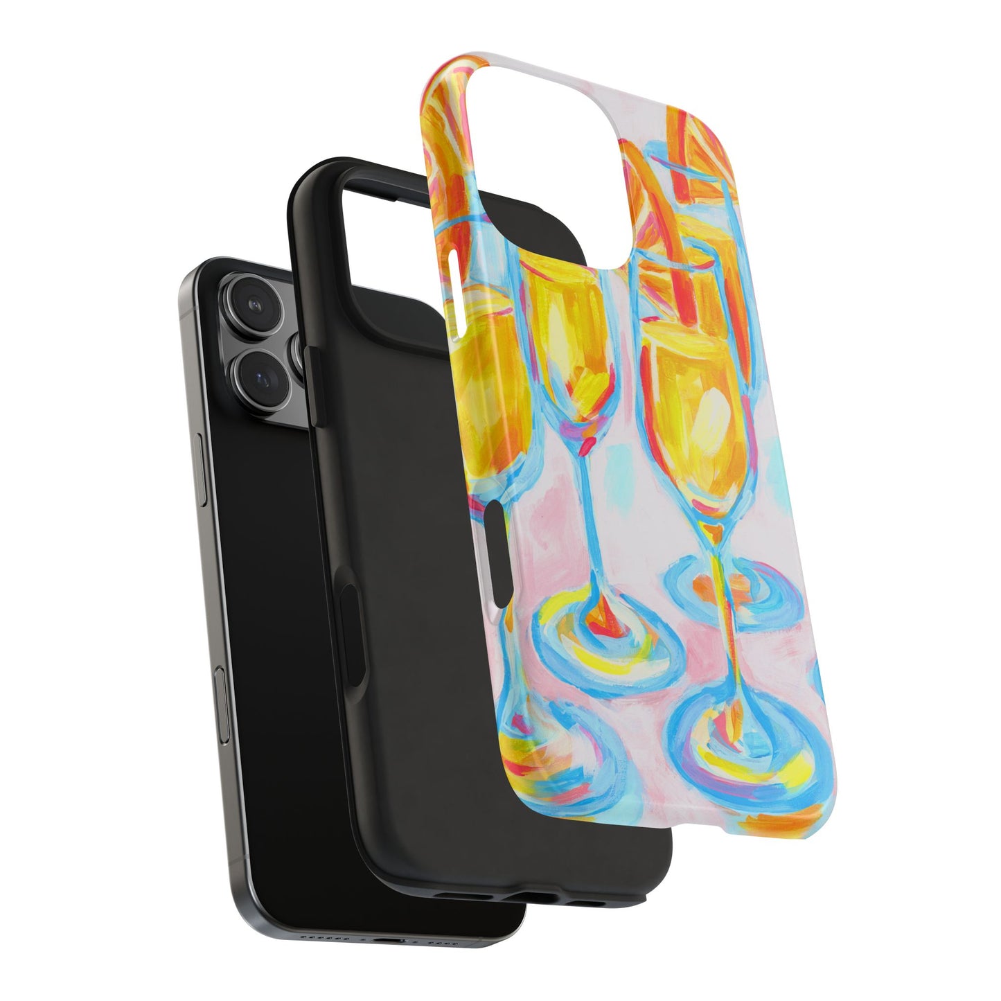 Pink Orange Mimosas Blue Champagne Flutes Abstract Acrylic Tough Phone Case | Various Models