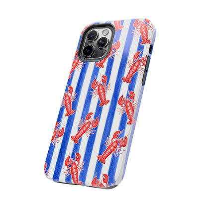 Blue & White Strip Red Lobster Watercolor Patterned Phone Case | Various Models