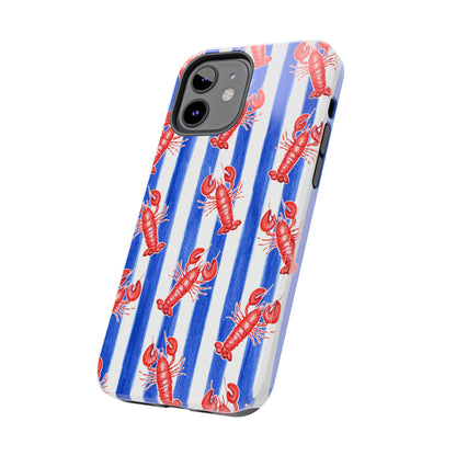 Blue & White Strip Red Lobster Watercolor Patterned Phone Case | Various Models