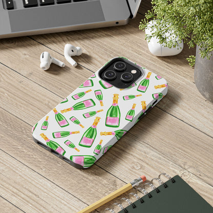 Copy of Tossed Pink and Green Watercolor Illustrated Champagne Bottles Pattern Tough Phone Case | Various Models