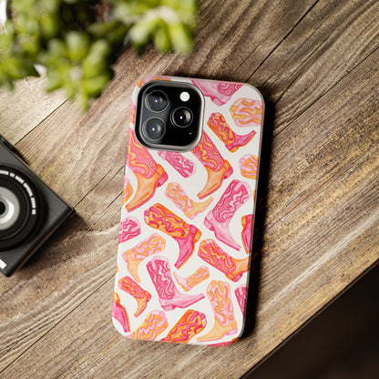 Tossed Hot Pink & Orange Cowboy Boots Tough Phone Cases | Various Models Available
