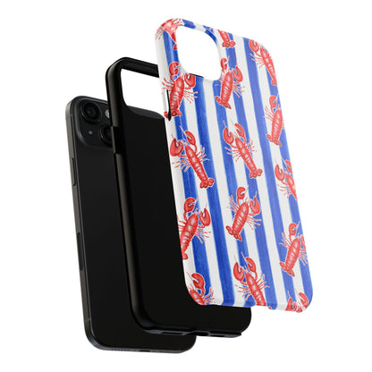 Blue & White Strip Red Lobster Watercolor Patterned Phone Case | Various Models