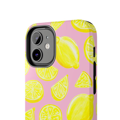 Bright Yellow Lemons Watercolor Illustrated Tossed Pattern Light Pink Tough Phone Case | Various Models