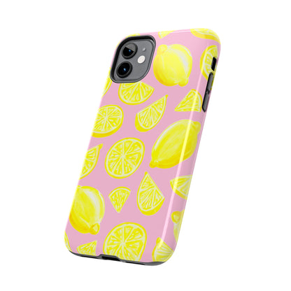 Bright Yellow Lemons Watercolor Illustrated Tossed Pattern Light Pink Tough Phone Case | Various Models