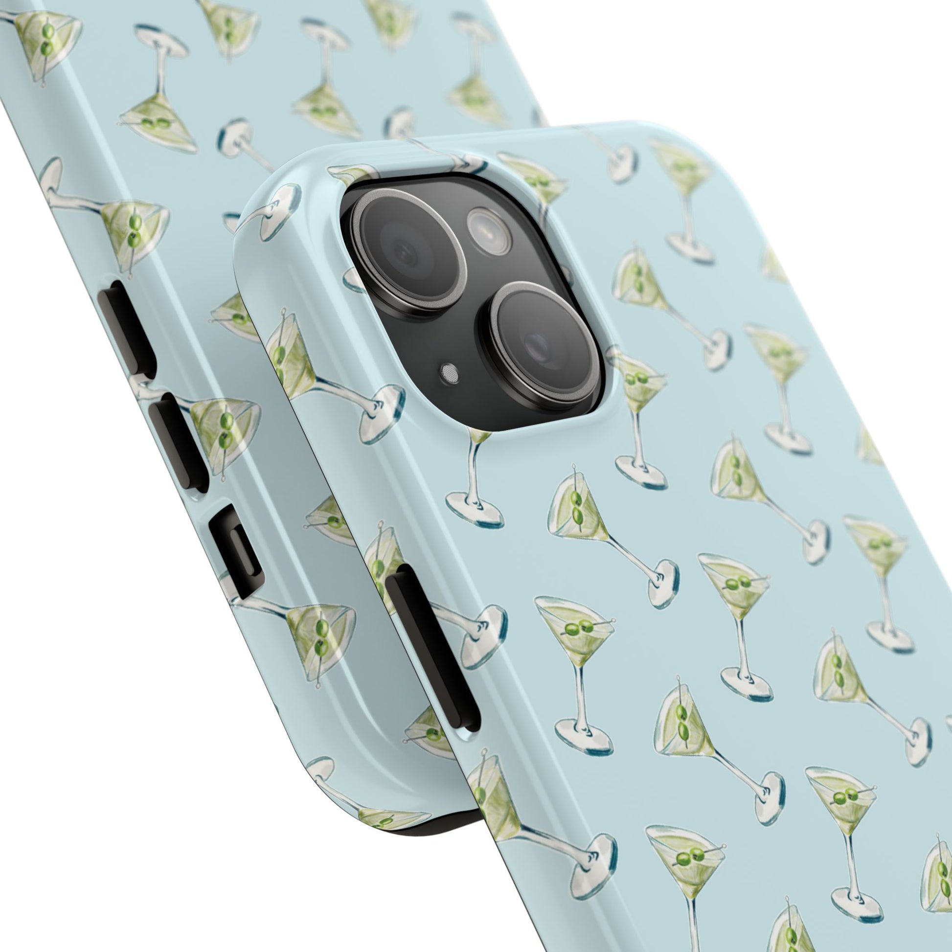 Blue Mini Martini Watercolor Illustrated Tossed Pattern Tough Phone Case | Various Models Available