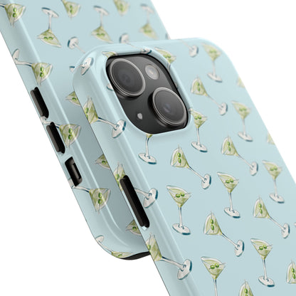 Blue Mini Martini Watercolor Illustrated Tossed Pattern Tough Phone Case | Various Models Available