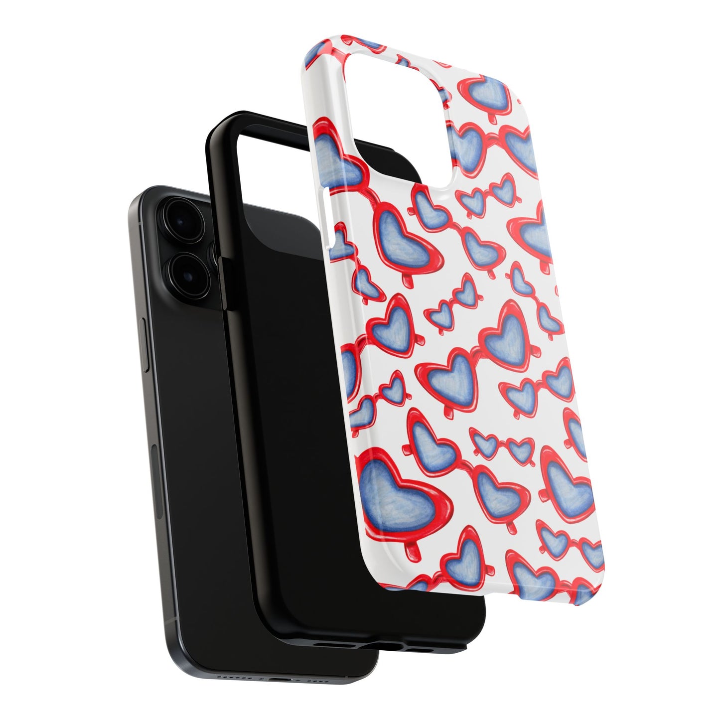 Red, White, & Blue Heart Shaped Watercolor Sunglasses Tossed Pattern Tough Phone Cases