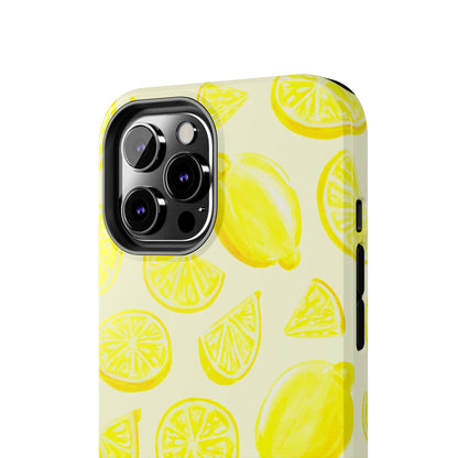 Bright Yellow Lemons Watercolor Illustrated Tossed Pattern Pale Yellow Tough Phone Case | Various Models