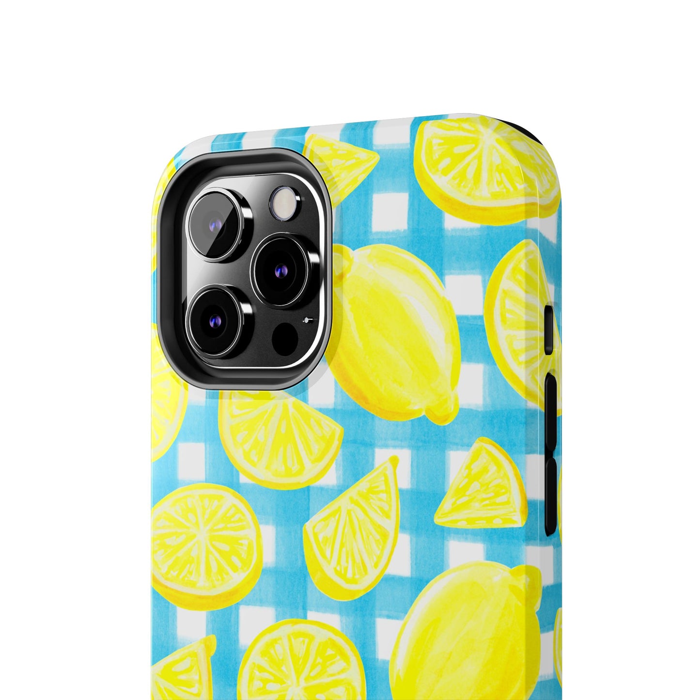 Bright Yellow Lemons Watercolor Illustrated Tossed Pattern Turquoise Gingham Tough Phone Case | Various Models