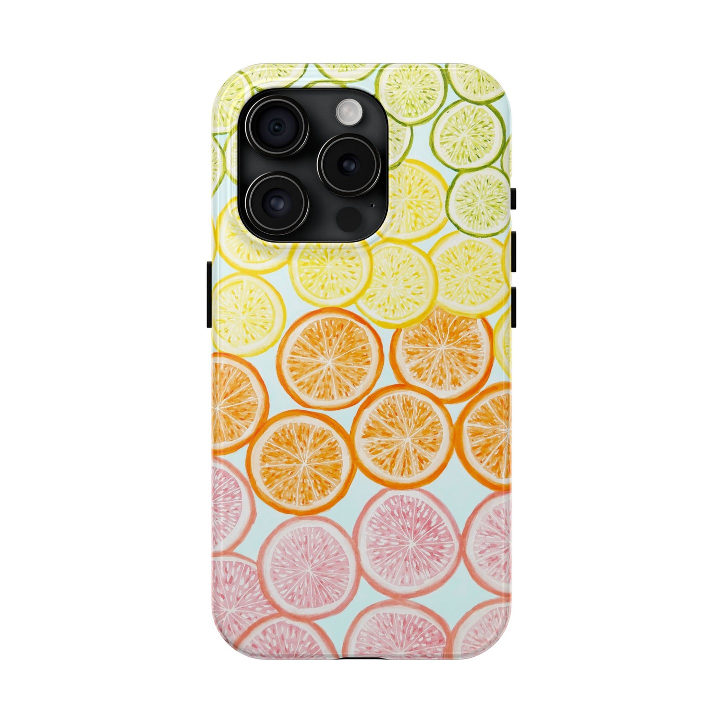 Ombré Citrus Grapefruit, Oranges, Lemons, & Limes Watercolor Illustrated Light Blue Tough Phone Case | Various Models Available