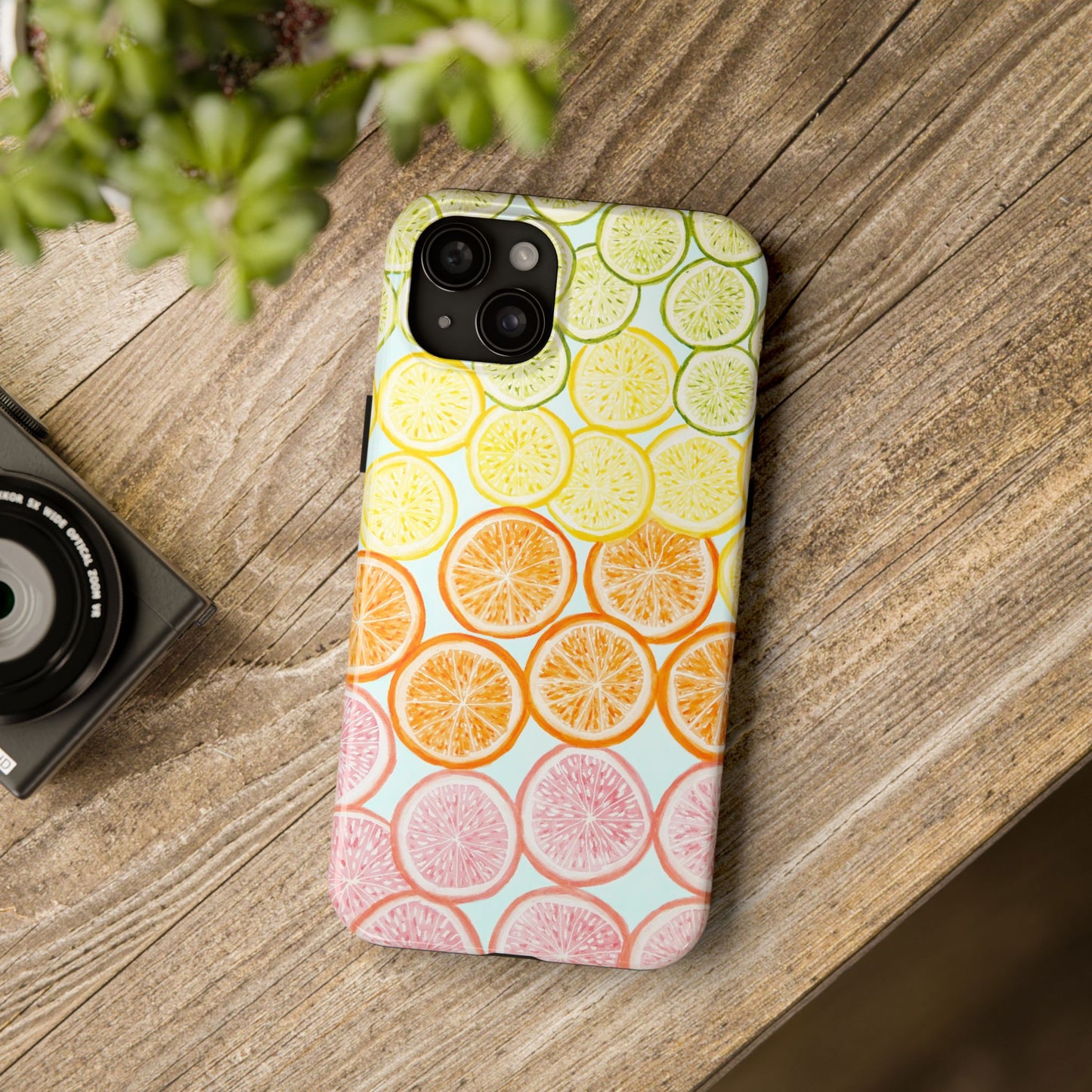 Ombré Citrus Grapefruit, Oranges, Lemons, & Limes Watercolor Illustrated Light Blue Tough Phone Case | Various Models Available