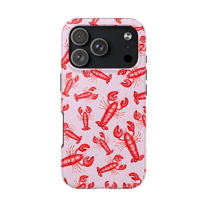 Red Lobster Watercolor Illustrated Tossed Pattern Light Pink Coastal Nautical Tough Phone Case | Various Models