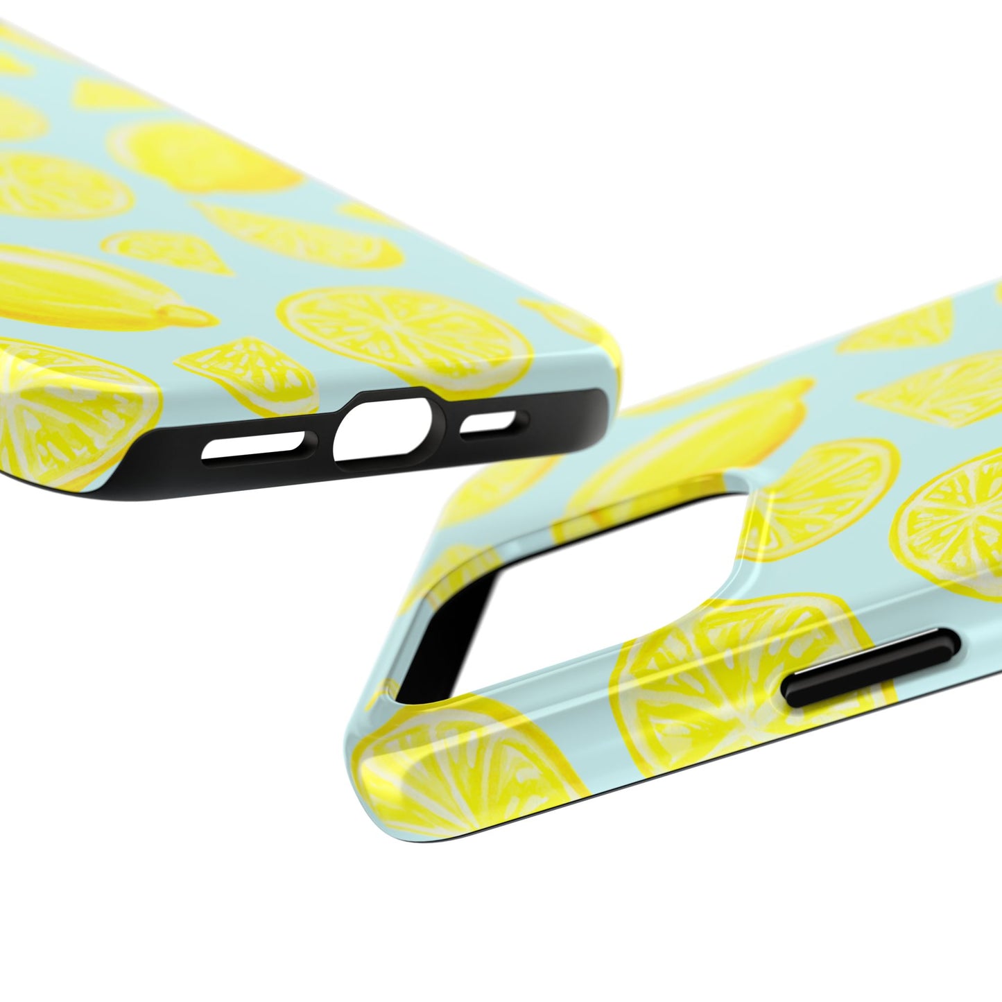 Bright Yellow Lemons Watercolor Illustrated Tossed Pattern Light Blue Tough Phone Case | Various Models
