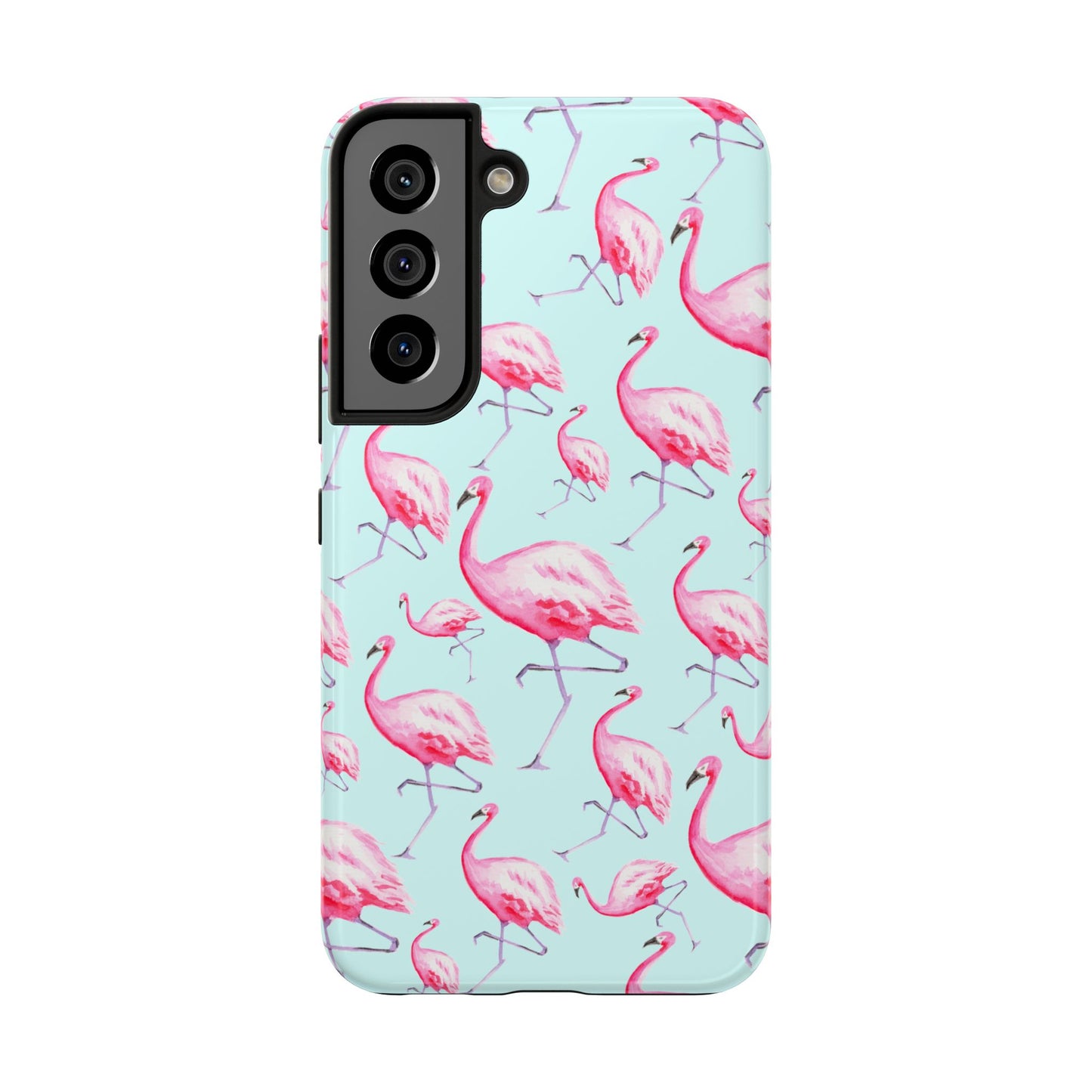 Pink Flamingos Watercolor Illustrated Tossed Pattern Blue Phone Case | Various Models Samsung Galaxy S22