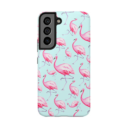Pink Flamingos Watercolor Illustrated Tossed Pattern Blue Phone Case | Various Models Samsung Galaxy S22