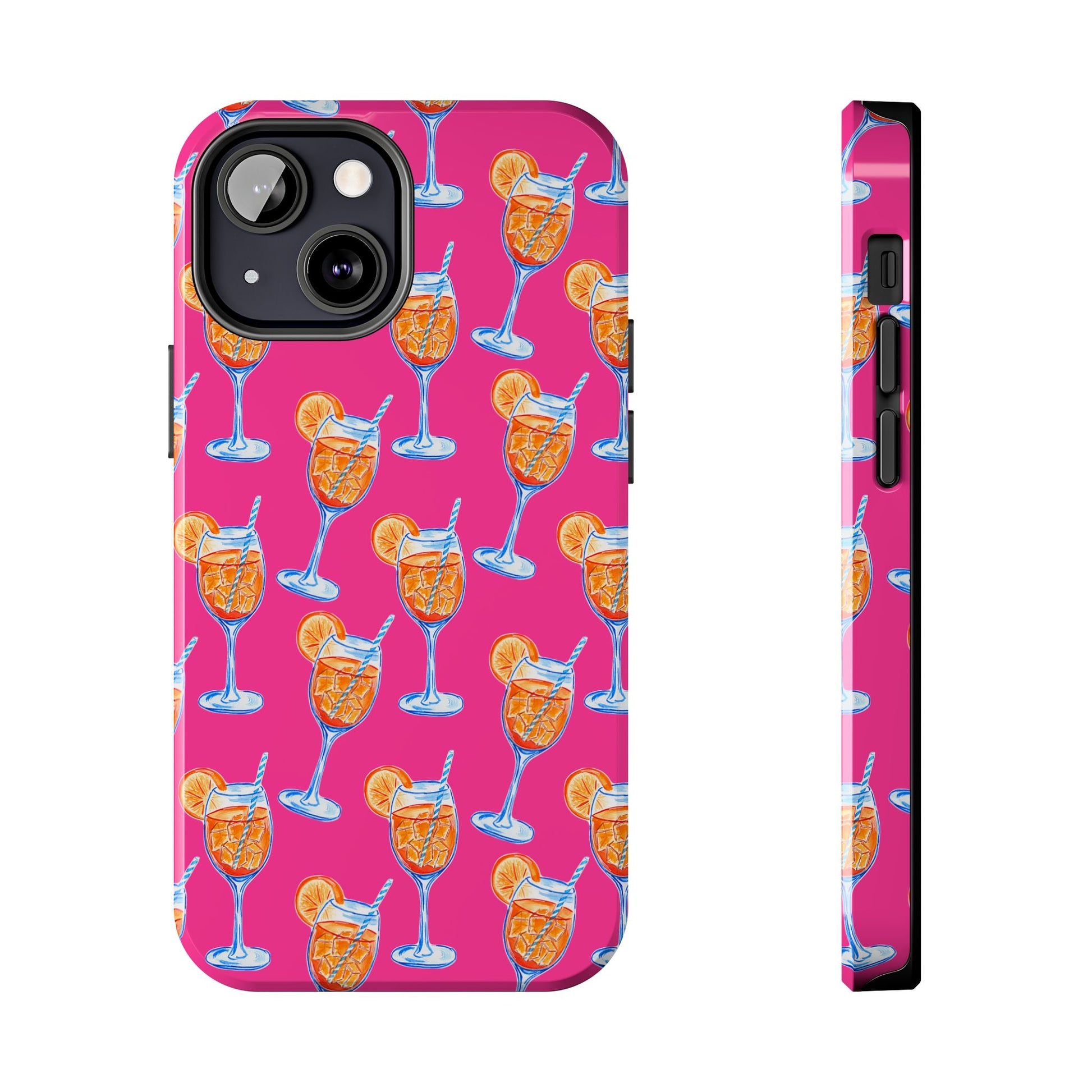 Orange & Blue Aperol Spritz Watercolor Pattern Hot Pink Phone Case | Various Models iPhone 13 Mini