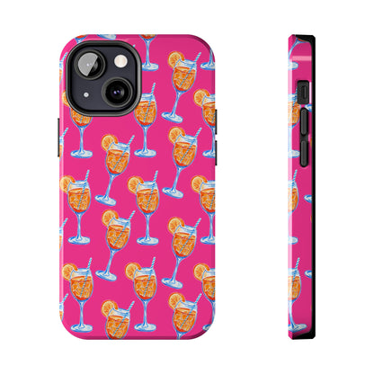 Orange & Blue Aperol Spritz Watercolor Pattern Hot Pink Phone Case | Various Models iPhone 13 Mini