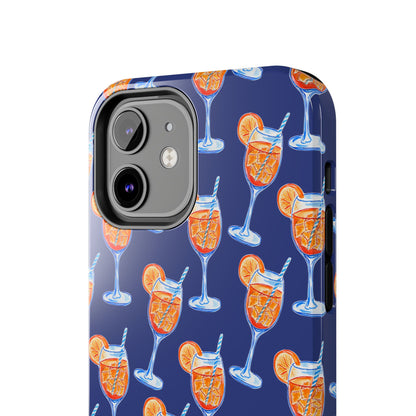 Orange & Blue Aperol Spritz Watercolor Pattern Navy Tough Case | Various Models