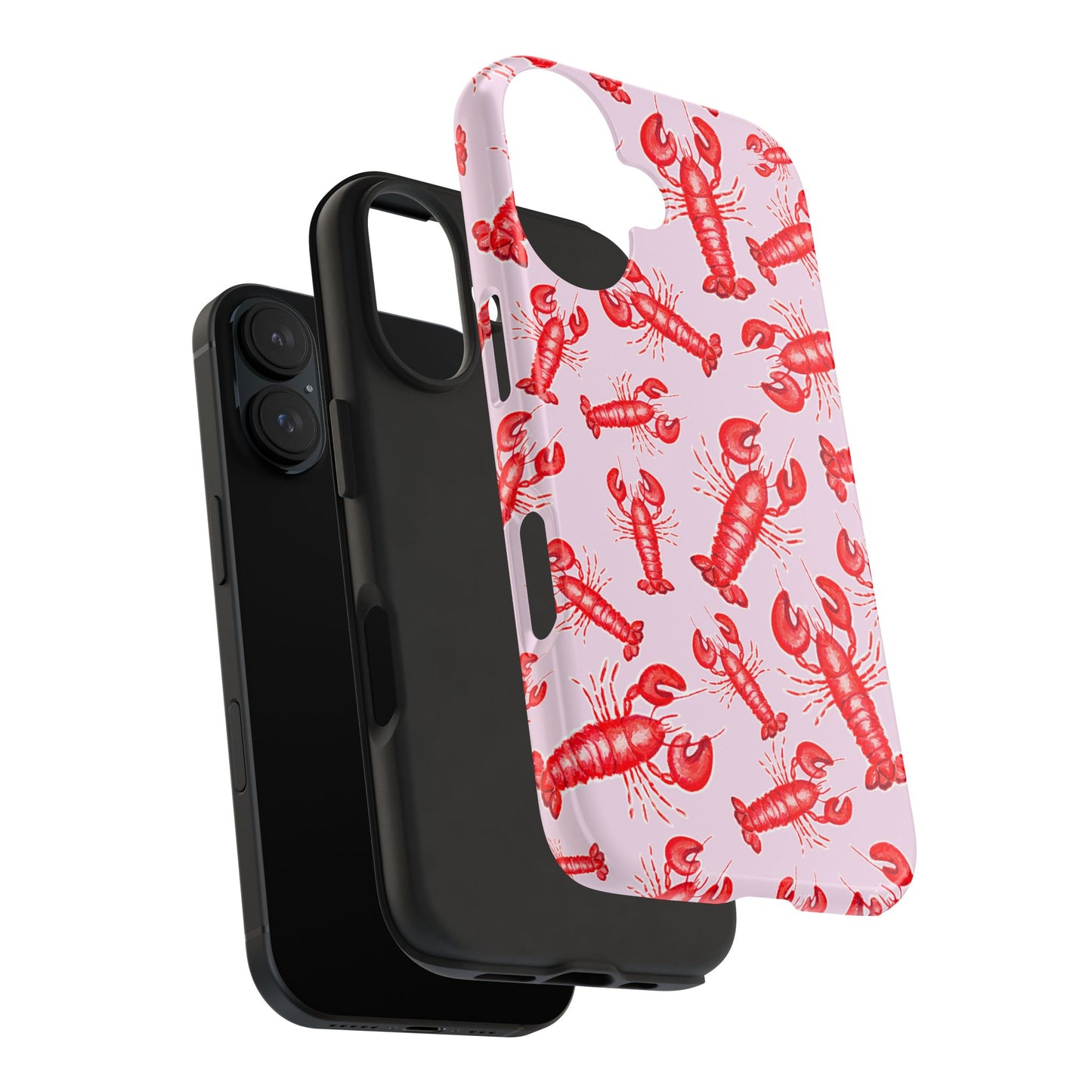 Red Lobster Watercolor Illustrated Tossed Pattern Light Pink Coastal Nautical Tough Phone Case | Various Models
