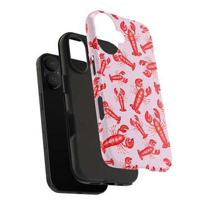 Red Lobster Watercolor Illustrated Tossed Pattern Light Pink Coastal Nautical Tough Phone Case | Various Models