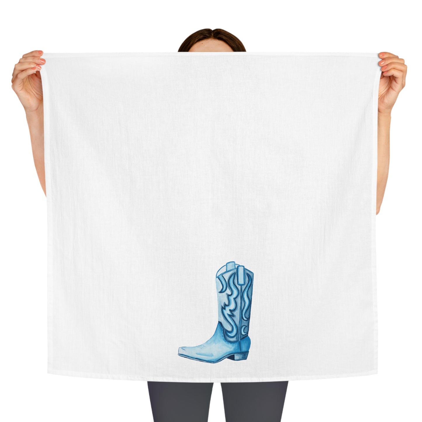 Tea Towel | Navy Cowboy Boot Watercolor Illustration | Boho Western Rustic Kitchen Decor | Coastal Cowgirl Kitchen