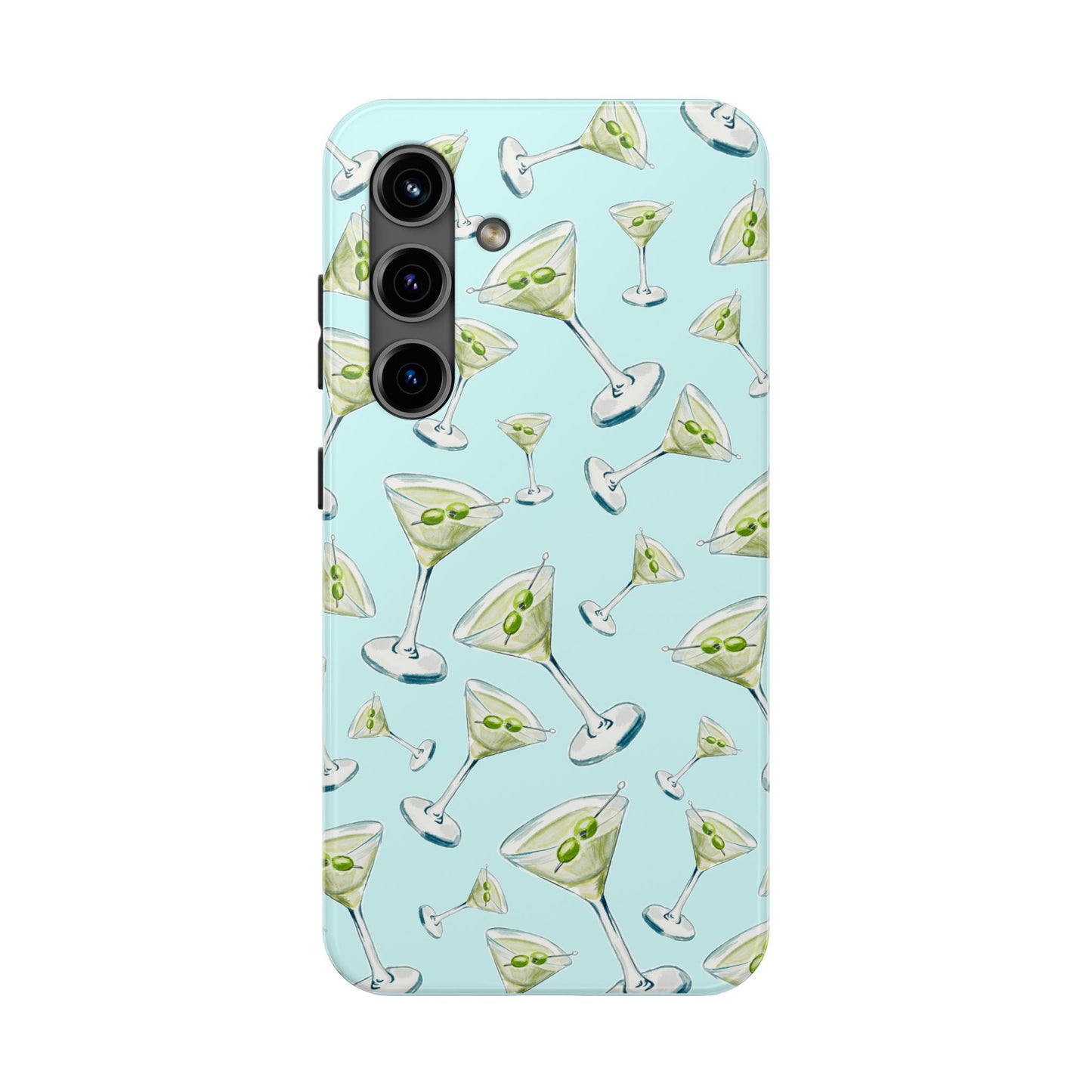 Watercolor Blue and Green Martinis Tossed Illustrated Pattern Turquoise Blue Tough Phone Case | Various Models