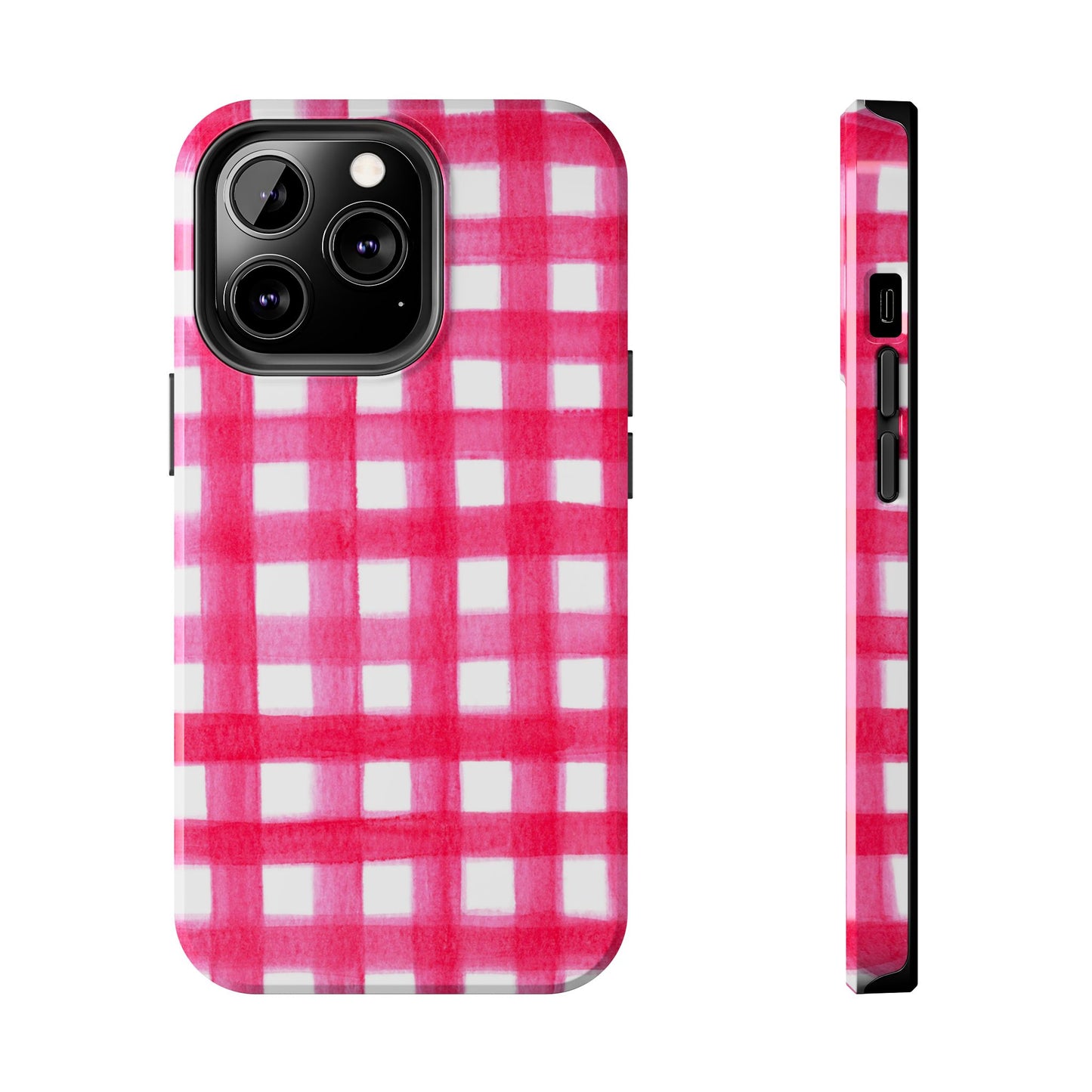 Hot Pink Gingham Watercolor Preppy Tough Phone Case | Various models iPhone 13 Pro