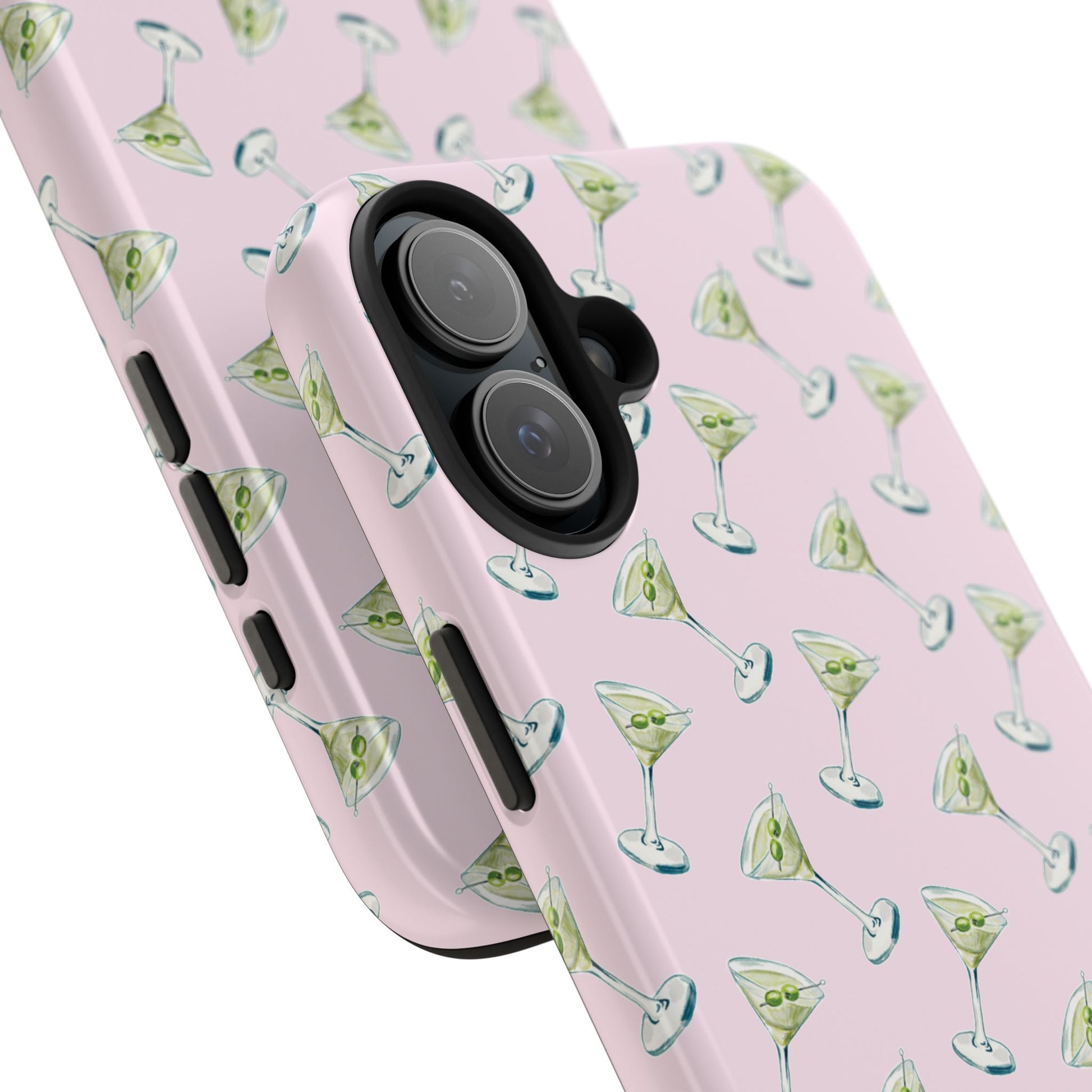 Light Pink Mini Martini Watercolor Illustrated Tossed Pattern Tough Phone Case | Various Models Available