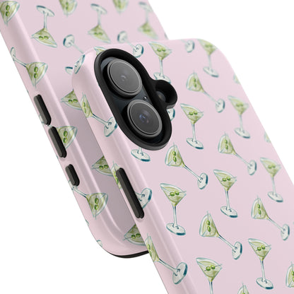 Light Pink Mini Martini Watercolor Illustrated Tossed Pattern Tough Phone Case | Various Models Available