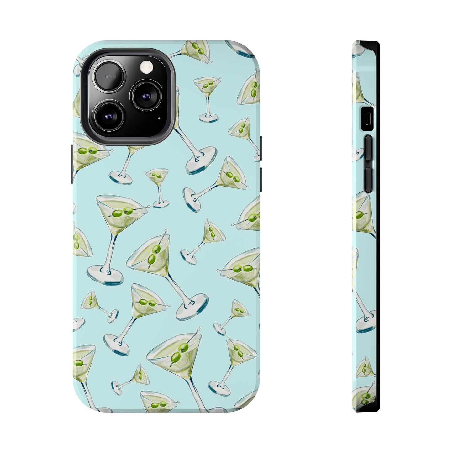 Watercolor Blue and Green Martinis Tossed Illustrated Pattern Turquoise Blue Tough Phone Case | Various Models