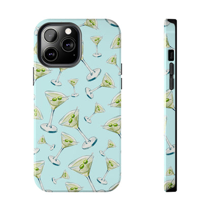 Watercolor Blue and Green Martinis Tossed Illustrated Pattern Turquoise Blue Tough Phone Case | Various Models