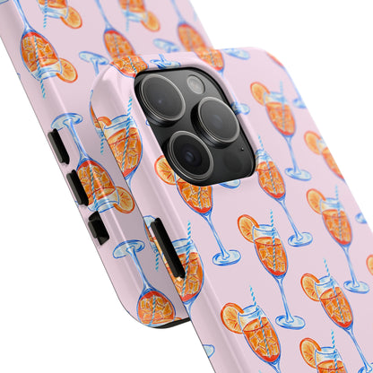Orange & Blue Aperol Spritz Watercolor Patterned Blush Pink Tough Phone Case | Various Models