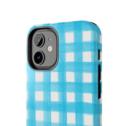 Turquoise Gingham Watercolor Illustrated Tough Phone Case | Various Models Available