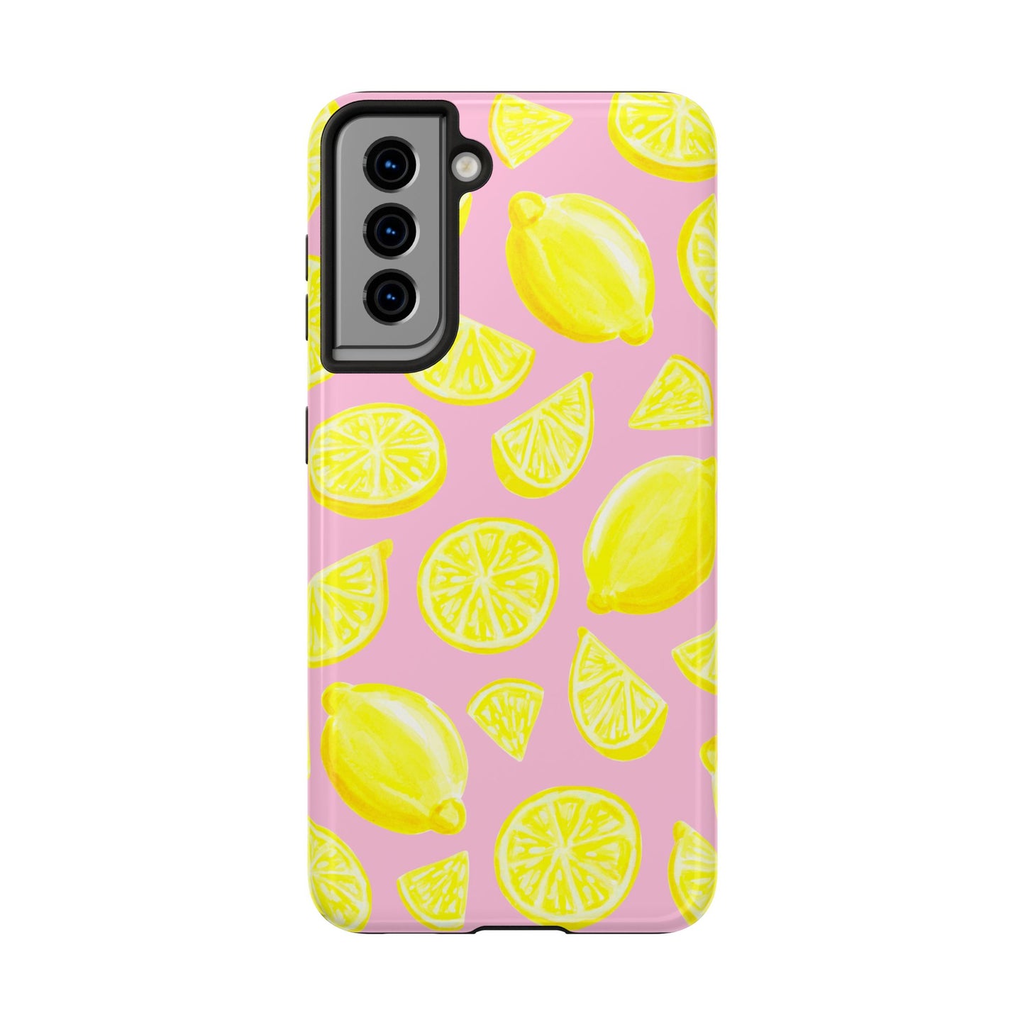 Bright Yellow Lemons Watercolor Illustrated Tossed Pattern Light Pink Tough Phone Case | Various Models