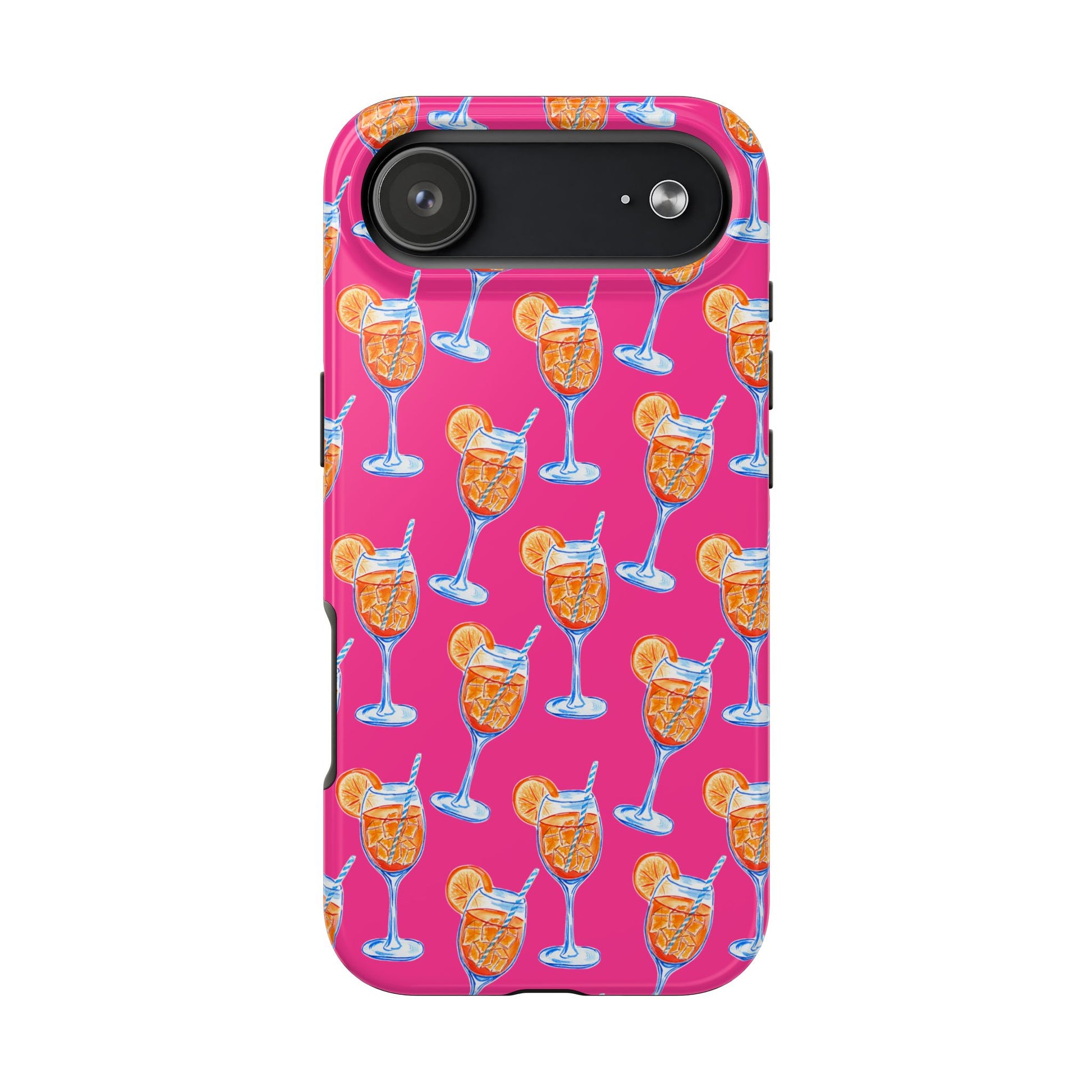 Orange & Blue Aperol Spritz Watercolor Pattern Hot Pink Phone Case | Various Models iPhone 17 Air