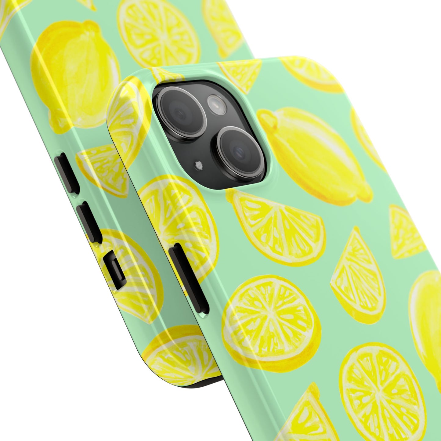 Bright Yellow Lemons Watercolor Illustrated Tossed Pattern Mint Green Tough Phone Case | Various Models