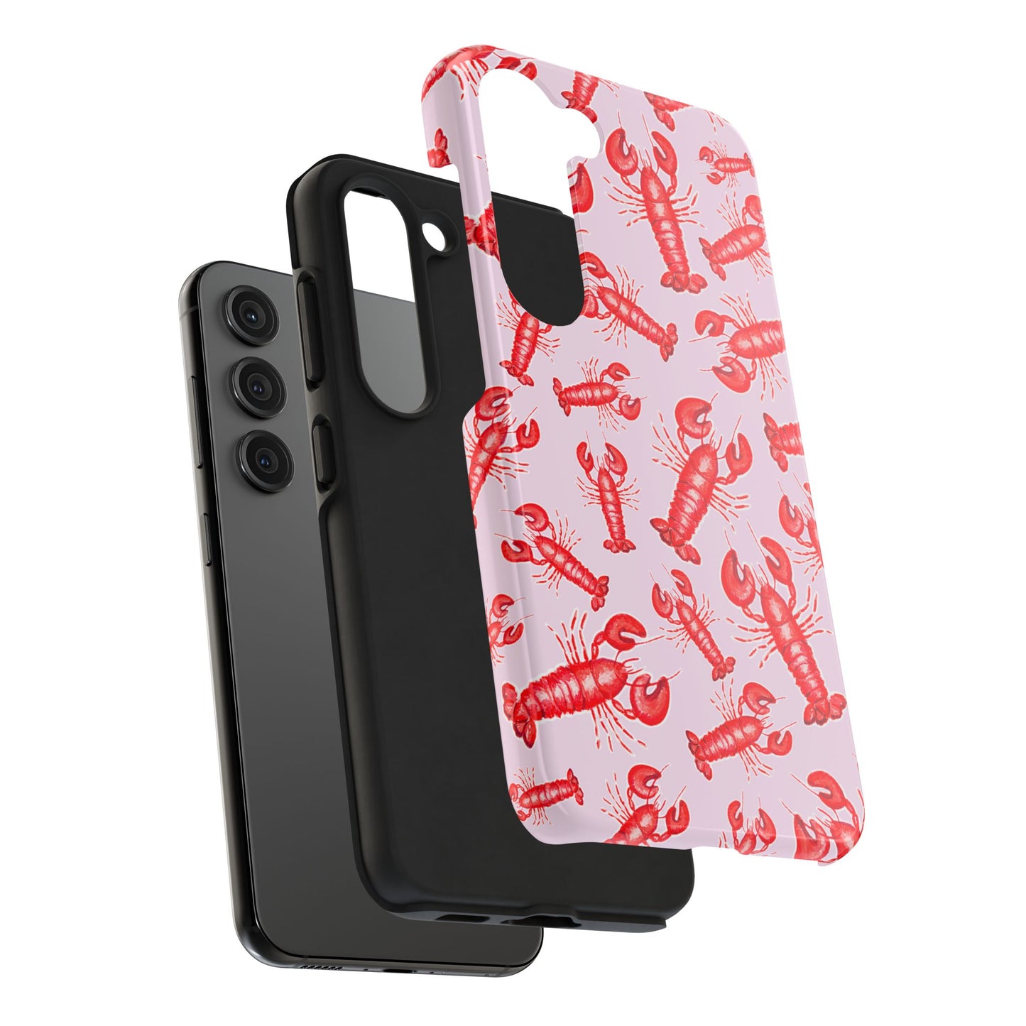 Red Lobster Watercolor Illustrated Tossed Pattern Light Pink Coastal Nautical Tough Phone Case | Various Models
