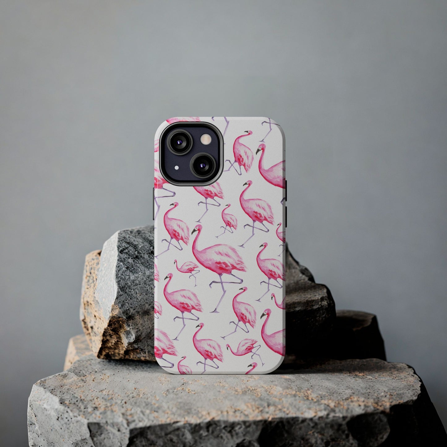 Hot Pink Flamingos Watercolor Illustrated Tossed Pattern Phone Case | Various Models