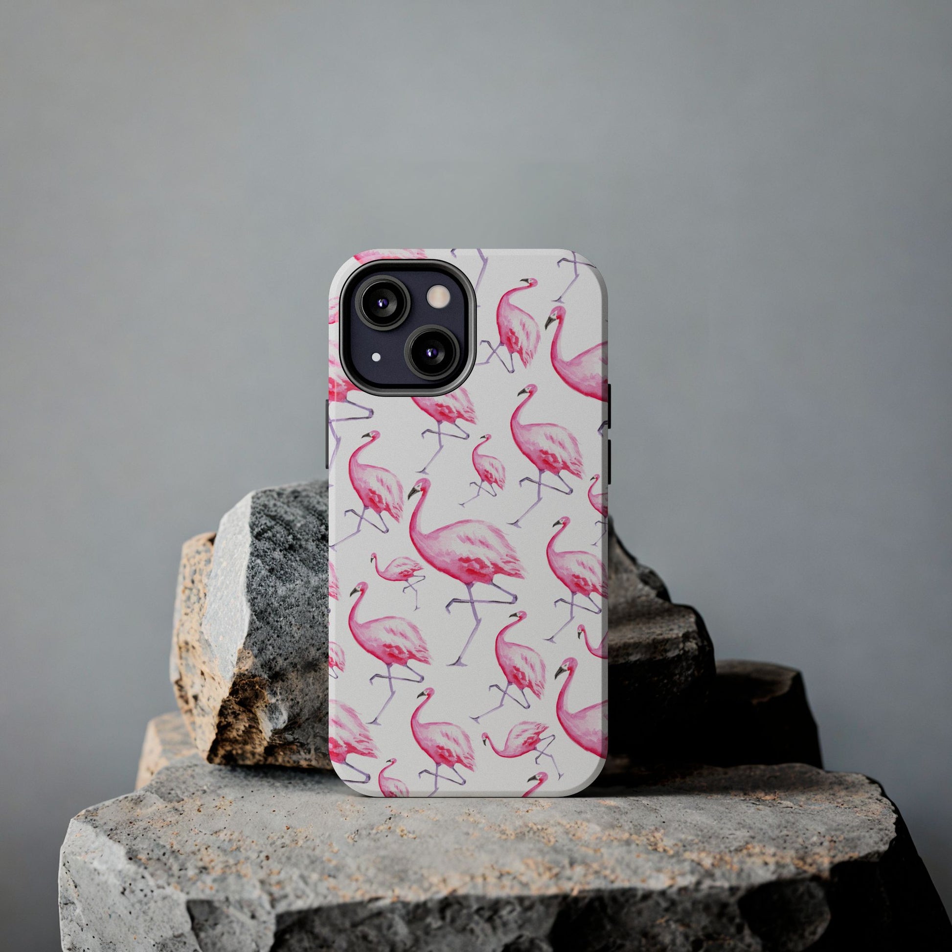 Hot Pink Flamingos Watercolor Illustrated Tossed Pattern Phone Case | Various Models