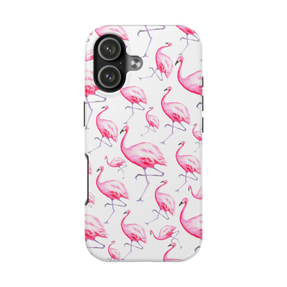 Hot Pink Flamingos Watercolor Illustrated Tossed Pattern Phone Case | Various Models iPhone 17