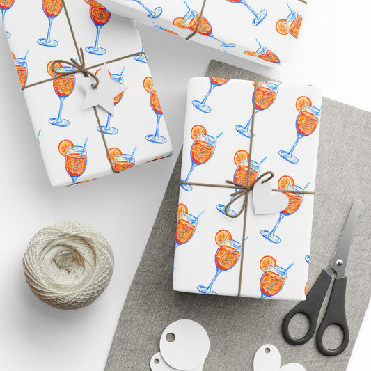 Aperol Spritz Gift Wrap Watercolor Illustrated | Matte or Glossy 30" x 36" Matte