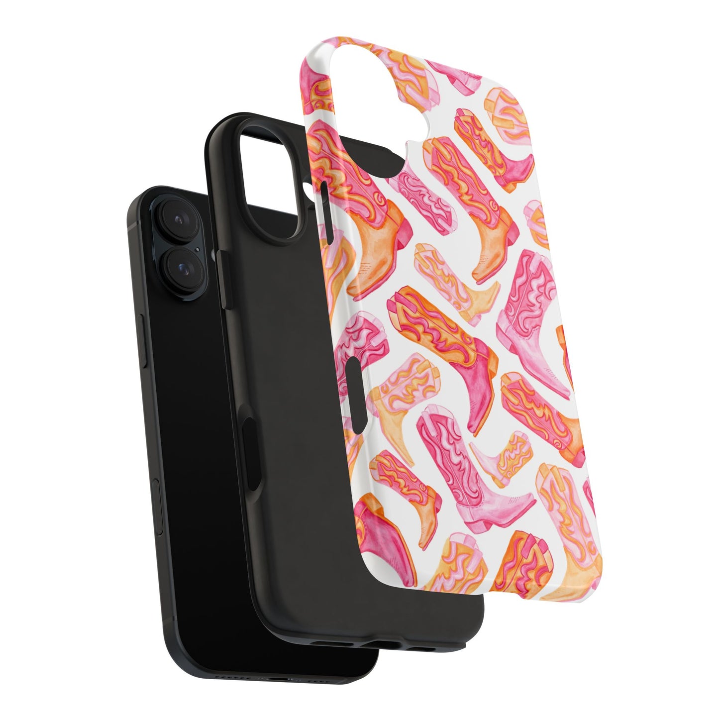 Tossed Hot Pink & Orange Cowboy Boots Tough Phone Cases | Various Models Available